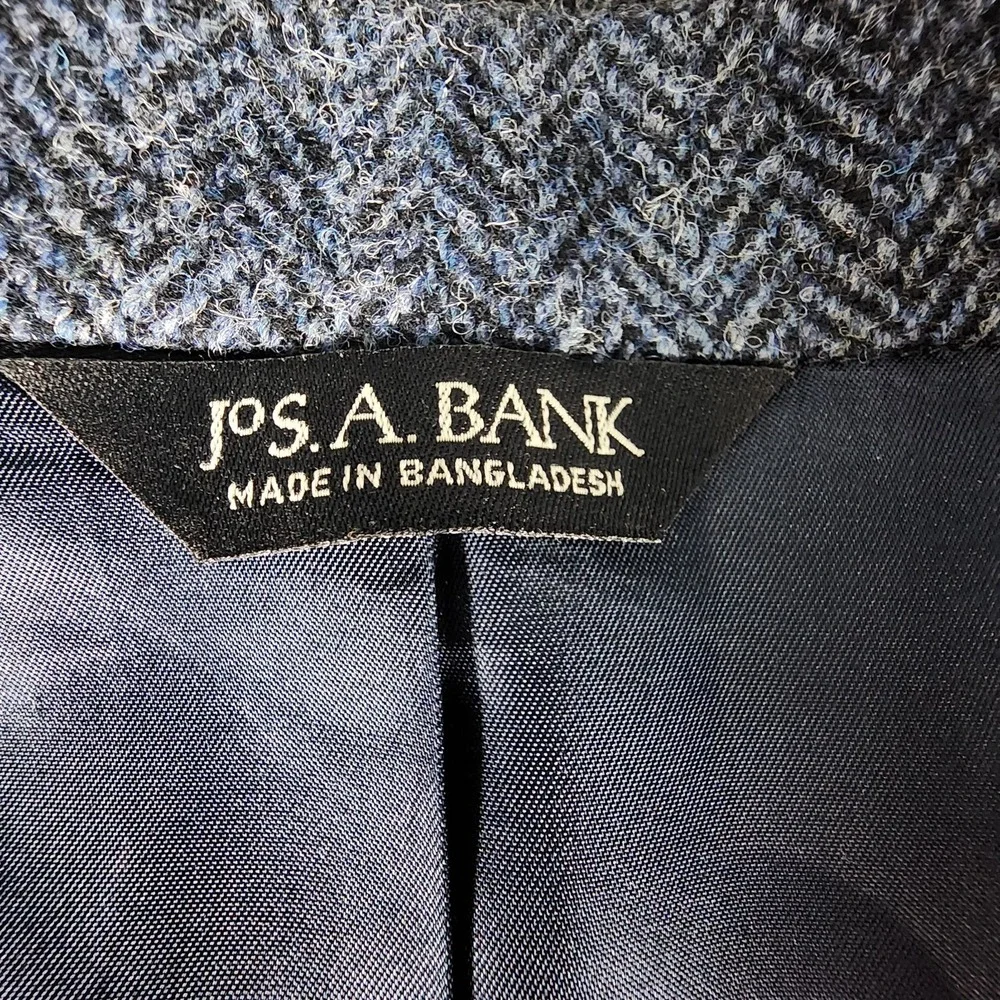 Harris Tweed Jos A Bank‎ Men's 38R Blue  Herringbone Tweed Blazer Sport Coat